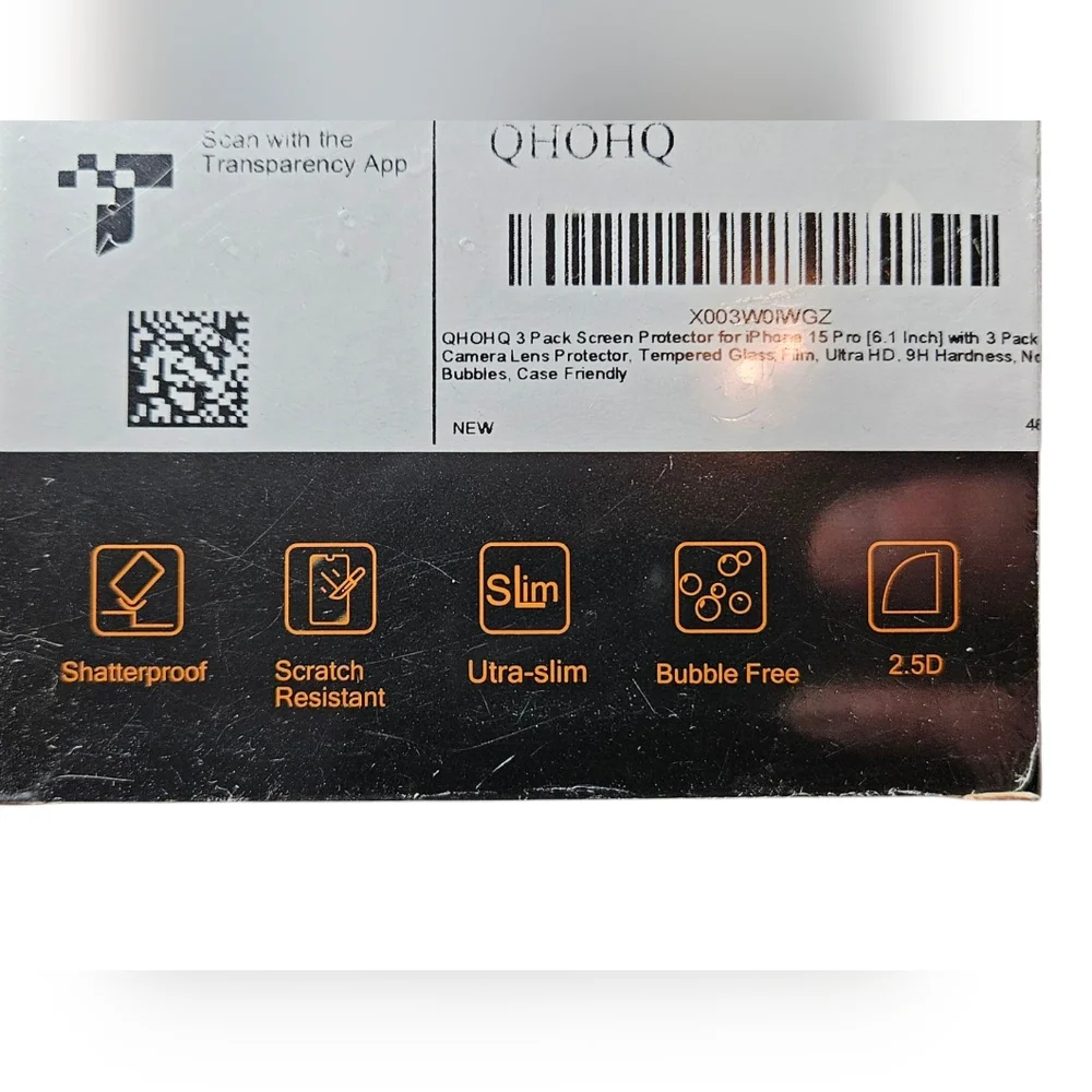 NWT - QHOHQ Tempered Glass Screen Protector For iPhone 15 Pro